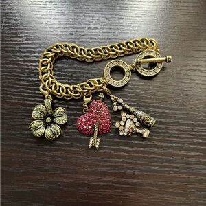 Gold Charm Bracelet with Red and Green Accents